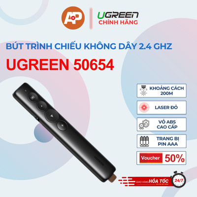 Bút trình chiếu không dây 2.4 Ghz màu đen Ugreen LP479 (50654) – bút máy chiếu cao cấp, tầm xa 200m