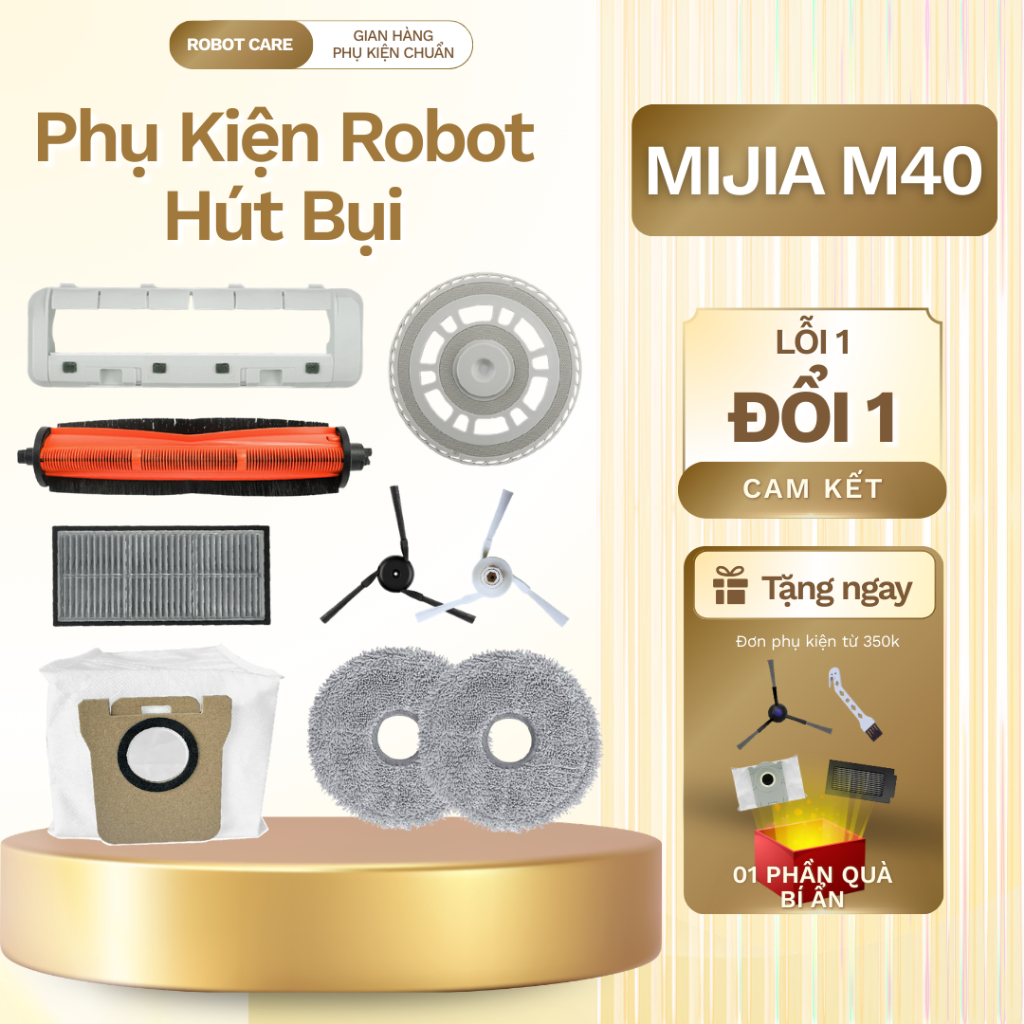 Phụ kiện robot hút bụi Mijia M40 , Phụ kiện robot lau nhà Mijia M40 chất lượng cao - Túi rác, chổi, 
