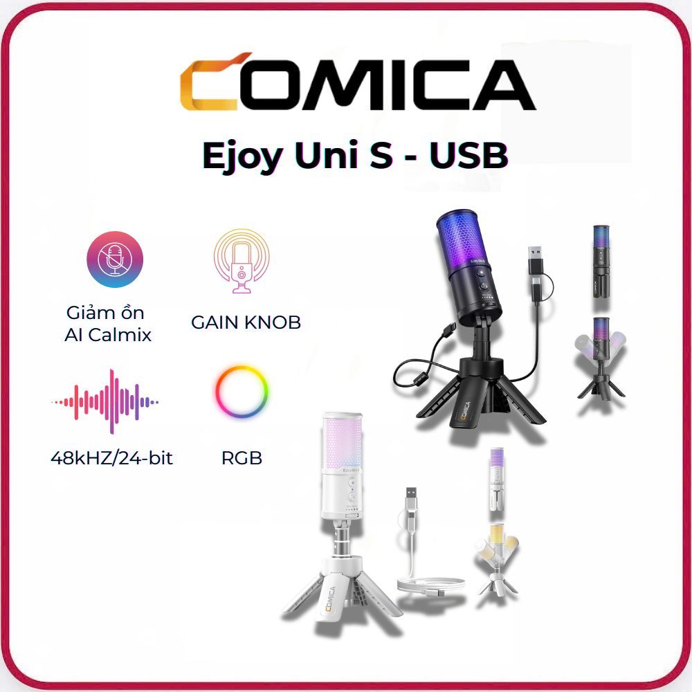 COMICA EJOY UNI S - Mic Thu Âm Condenser Cardioid RGB Chống Ồn Livestream & Gaming Cổng USB
