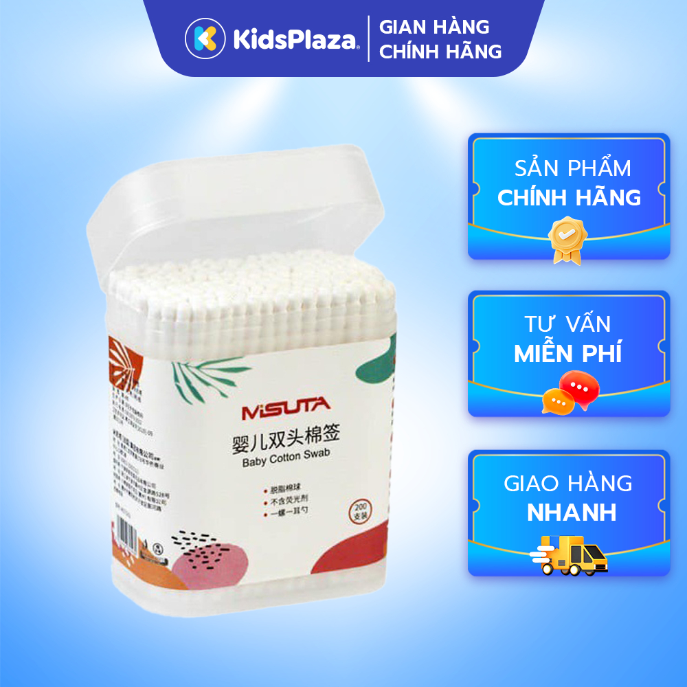 Tăm bông Misuta đầu xoăn và dệt 200 que - chính hãng KidsPlaza