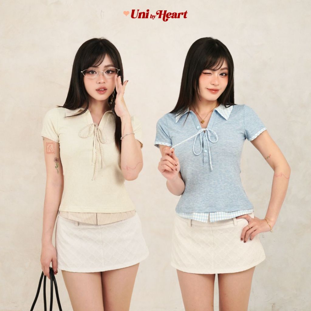 Áo thun cổ polo ngắn tay Narie Top CT010 phối kẻ, dáng ôm - Uni By Heart