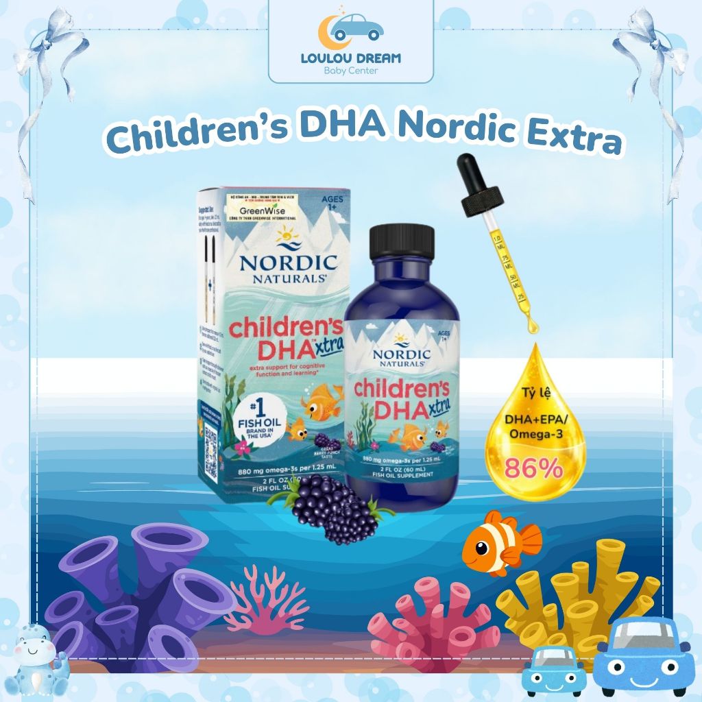 DHA Nordic Xtra - Nordic Extra Children Nordic SẴN Naturals cho bé từ 1 tuổi hương berry 60ml