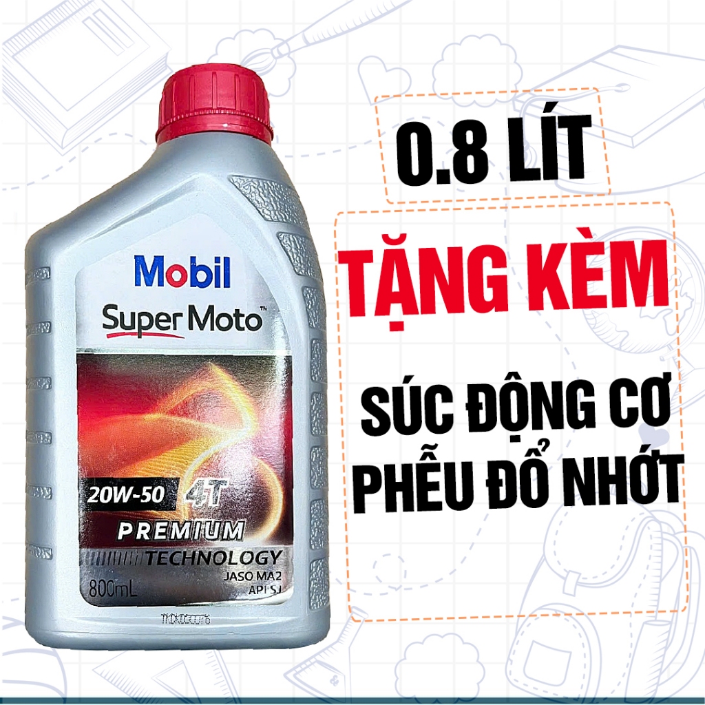 Nhớt 20W50 Mobil Super Moto 0.8L - 1L (Mẫu Mới) Nhập Sing, Nhớt Xe Máy Nhập Khẩu Chính Ngạch