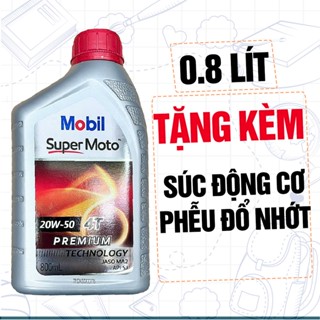 Nhớt 20W50 Mobil Super Moto 0.8L - 1L (Mẫu Mới) Nhập Sing, Nhớt Xe Máy Nhập Khẩu Chính Ngạch