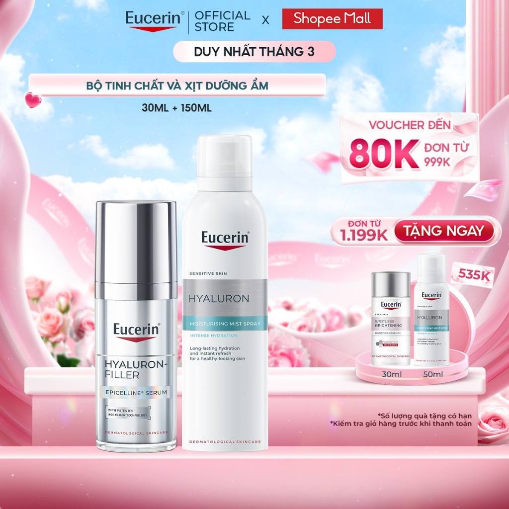 Bộ Tinh chất giảm dấu hiệu lão hóa Eucerin Hyaluron-Filler Epicelline Serum 30ml + Eucerin Hyaluron 