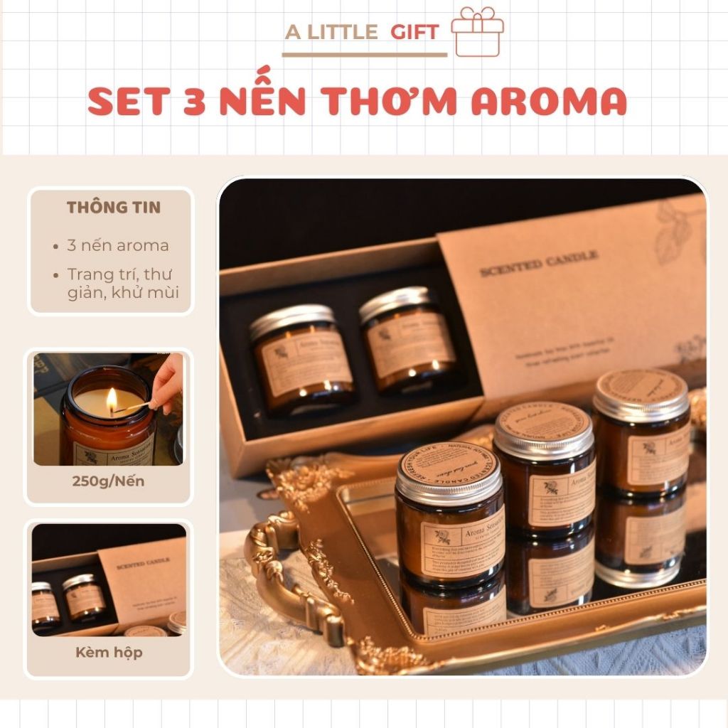 Set 3 nến thơm Aroma Sensation kèm họp dùng trang trí, thư giãn, khử mùi