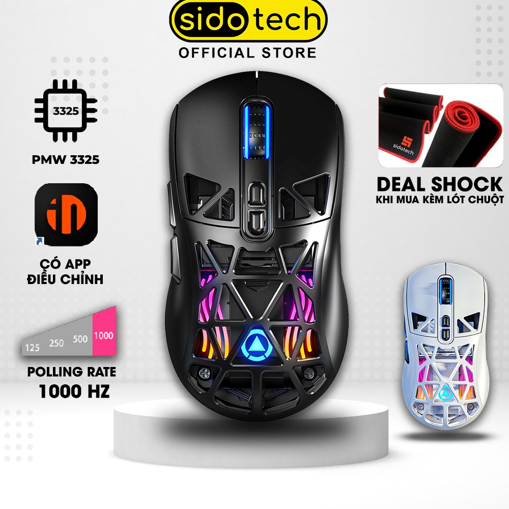 Chuột gaming không dây SIDOTECH YINDIAO G17 bluetooth pin sạc nhẹ có lỗ chip PMW3325 3 mode led RGB