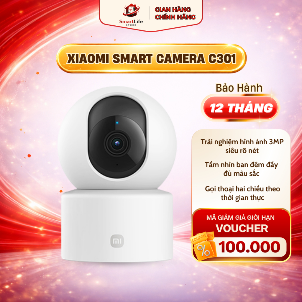 Camera trong nhà Xiaomi Smart Camera C301 Đàm thoại 2 chiều, hàng Quốc Tế chính hãng