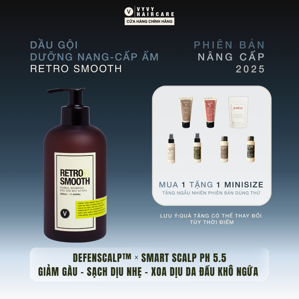 [Da đầu thường/khô] Dầu gội dưỡng ẩm Retro Smooth công nghệ Bio active giảm rụng mềm mượt tóc vyvyhaircare V 350ml