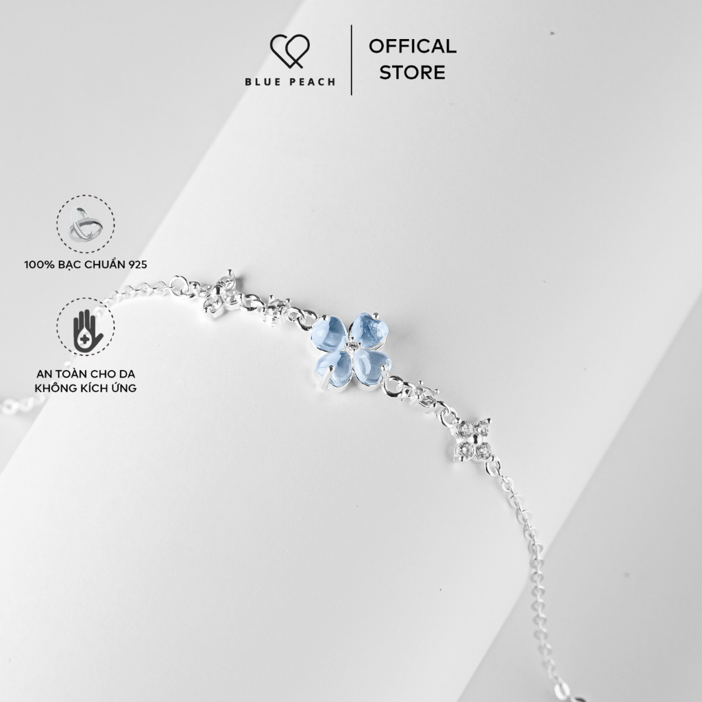 Lắc Tay Bạc Blue Peach Blue LT Cỏ 4 Lá 4 Chấm Đá Moonstone - LT1079