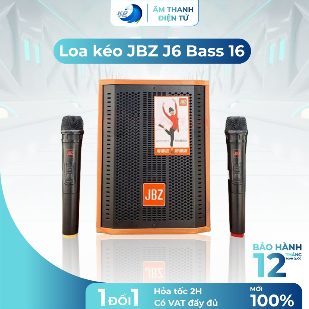 Loa Kéo JBZ J6 Bass 16 Công Suất 200W Kèm 2 Micro Không Dây Bluetooth Hát Karaoke Di Động Tiện Lợi