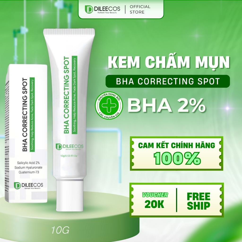 Kem chấm mụn BHA 2% Dileecos - BHA CORRECTING SPOT 10G