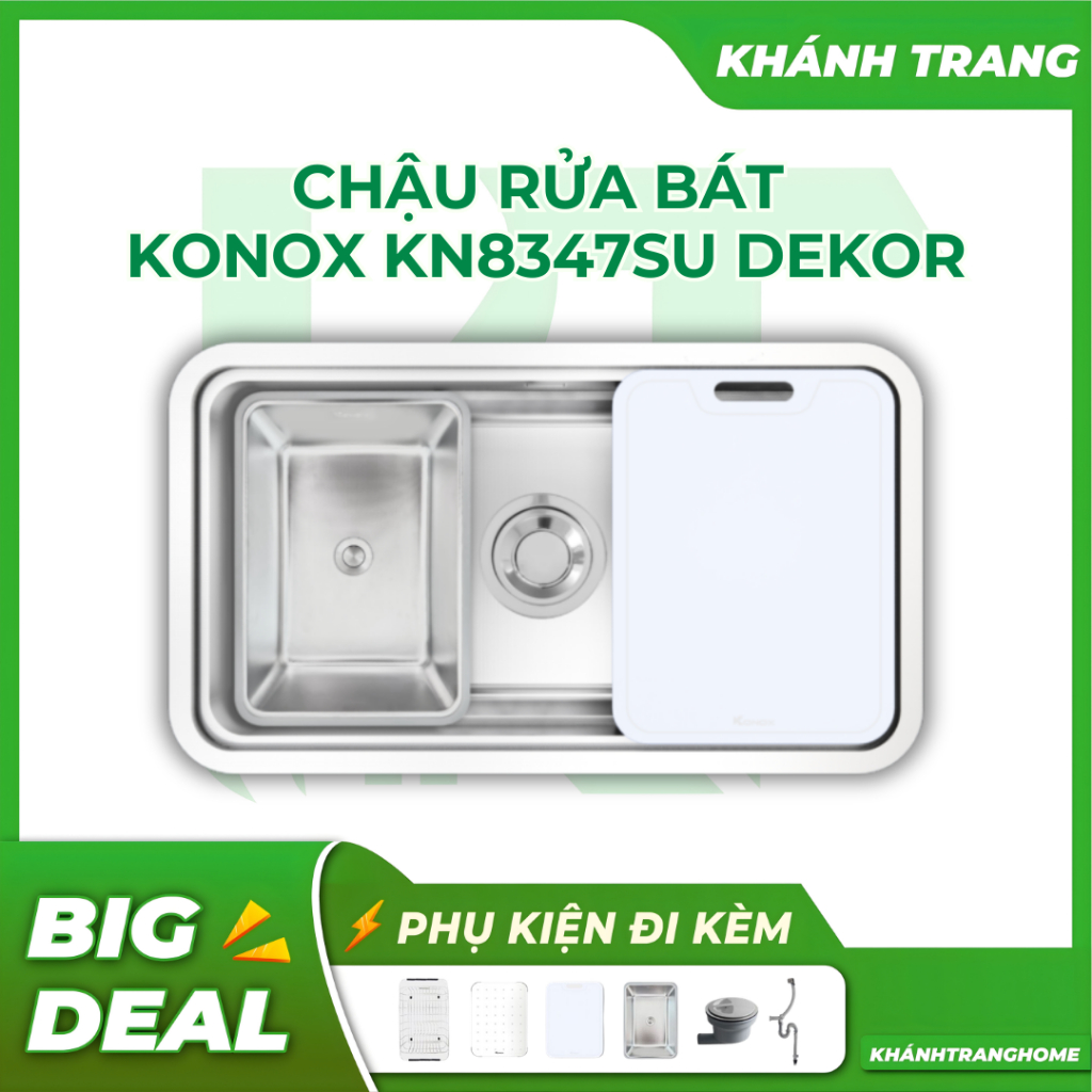 Chậu rửa bát KONOX KN8347SU DEKOR một hố chống xước tốt, đầy đủ phụ kiện - Khánh Trang Home