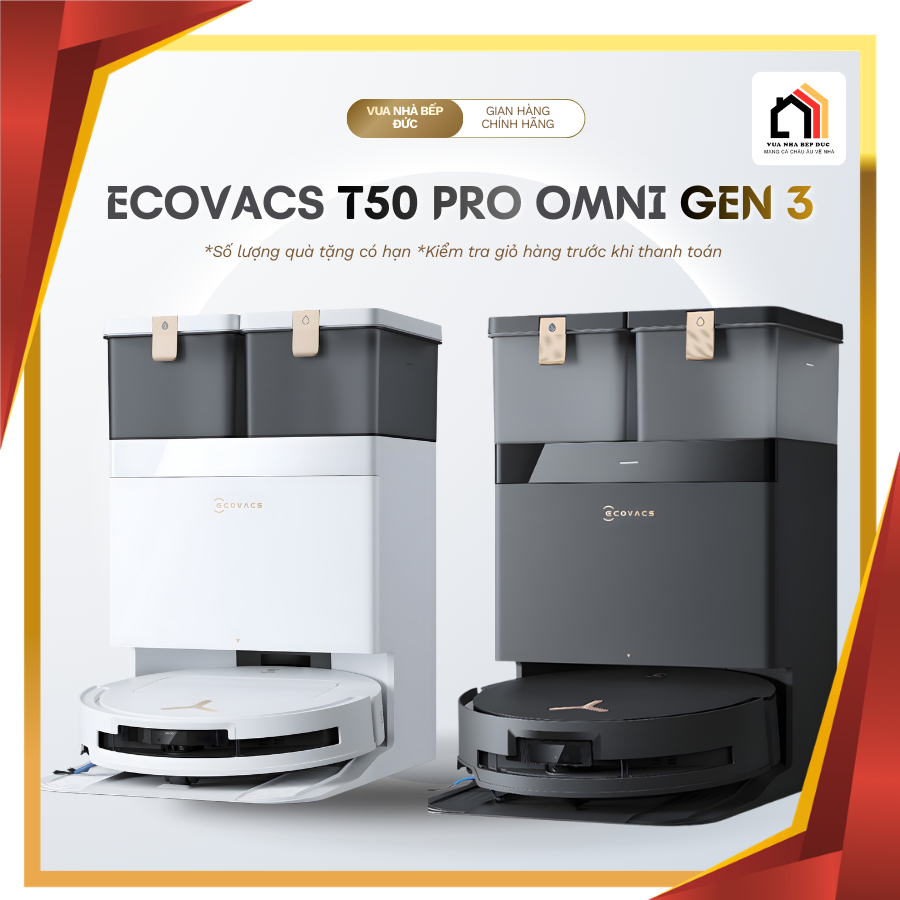 [𝒯ặ𝓃𝑔 𝒾𝐹𝓁𝑜𝑜𝓇 2 𝑀𝒶𝓍] Robot hút bụi lau nhà Ecovacs T50 Pro Gen3 25kPa – tự giặt sấy,chống rối,xòe giẻ