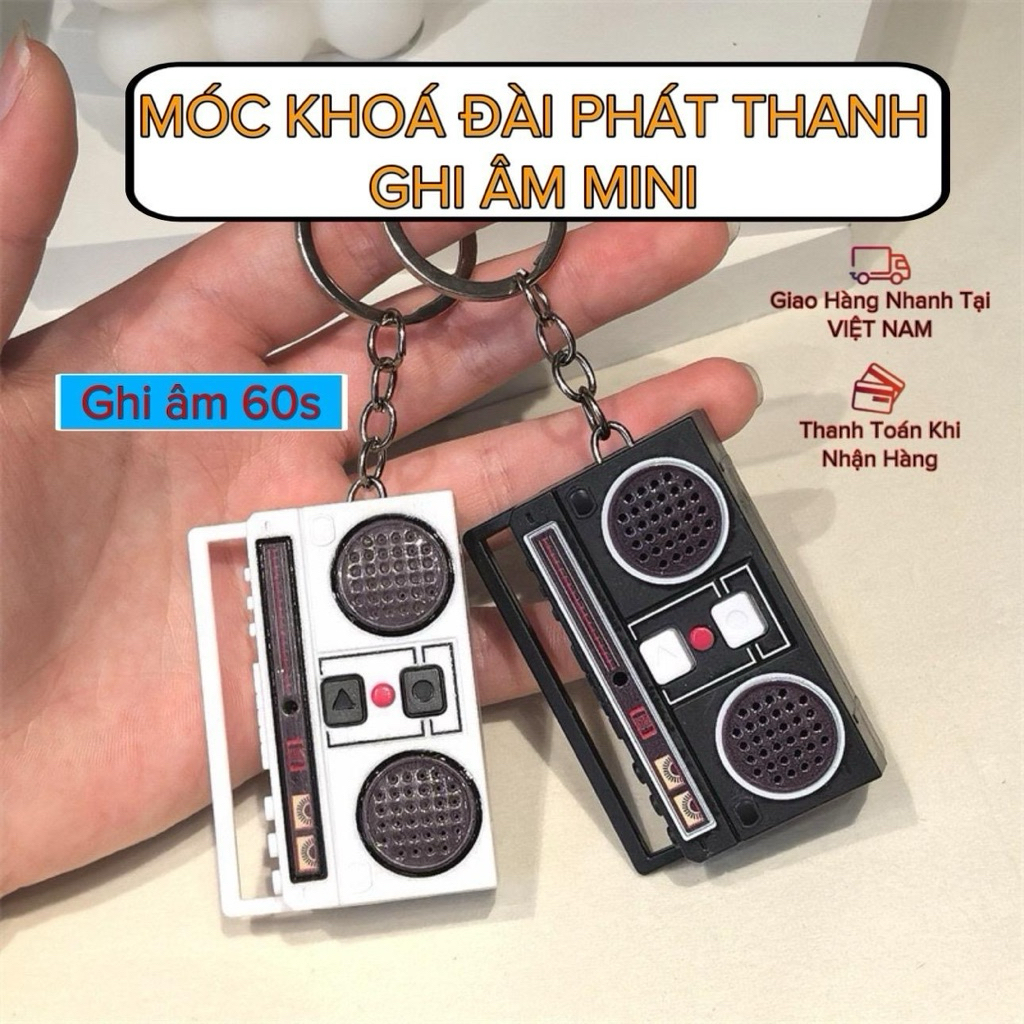 Móc Khóa Radio Cassette Retro Có Ghi Âm | Móc Khóa Máy Ghi Âm Mini Vintage Phát Thanh 60s