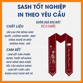 Sash Tốt Nghiệp In Theo Yêu Cầu Cổ V , Vải Lụa Hàn Quốc 2 Lớp mềm mịn