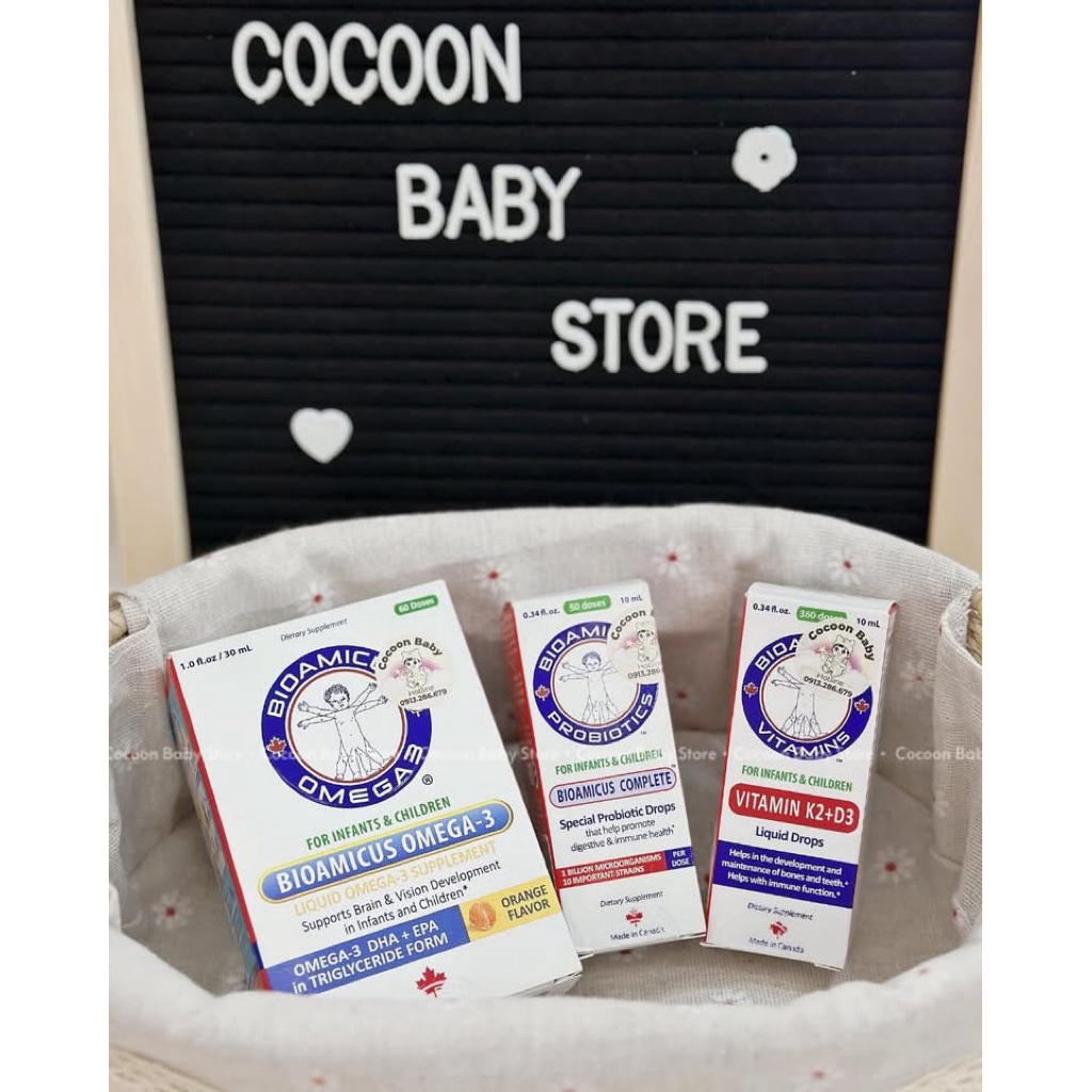 Bộ 3 BioAmicus Cho Bé - BioAmicus Complete 10 Chủng, BioAmicus Vitamin K2 & D3 Và BioAmicus Omega-3 