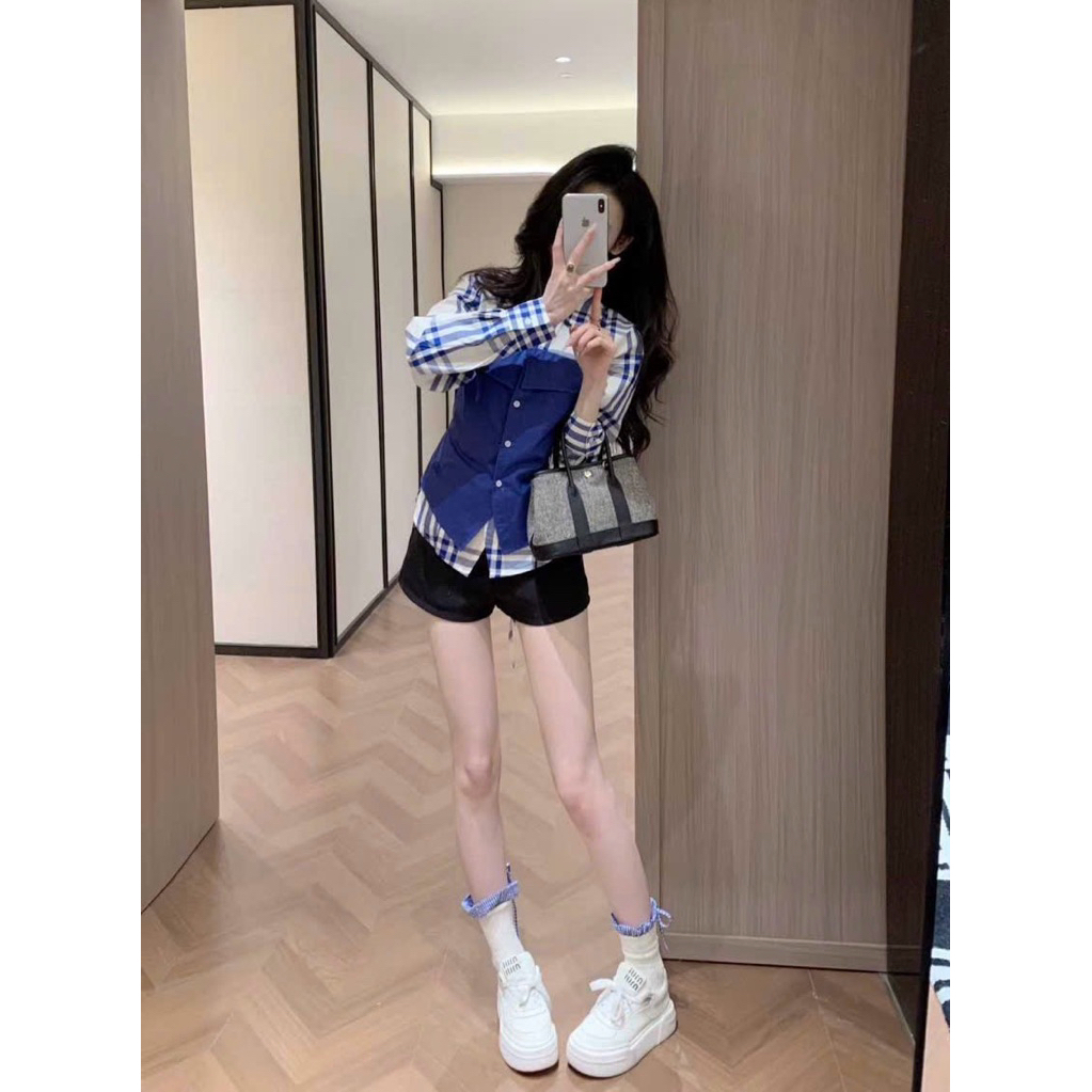 Áo sơ mi kẻ xanh pha xanh #sieucapp