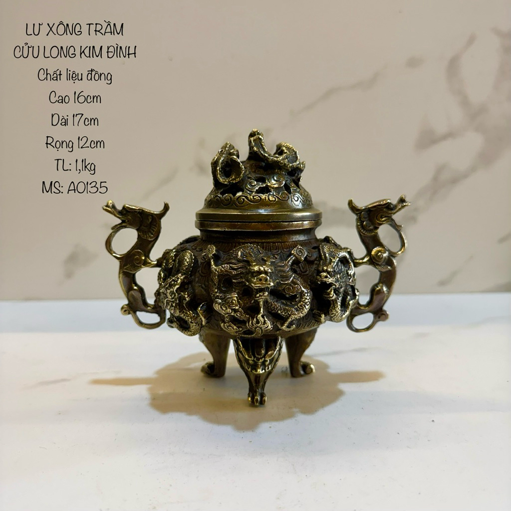 Lư cửu long - cửu long kim đỉnh- dụng cụ đốt trầm- xông trầm