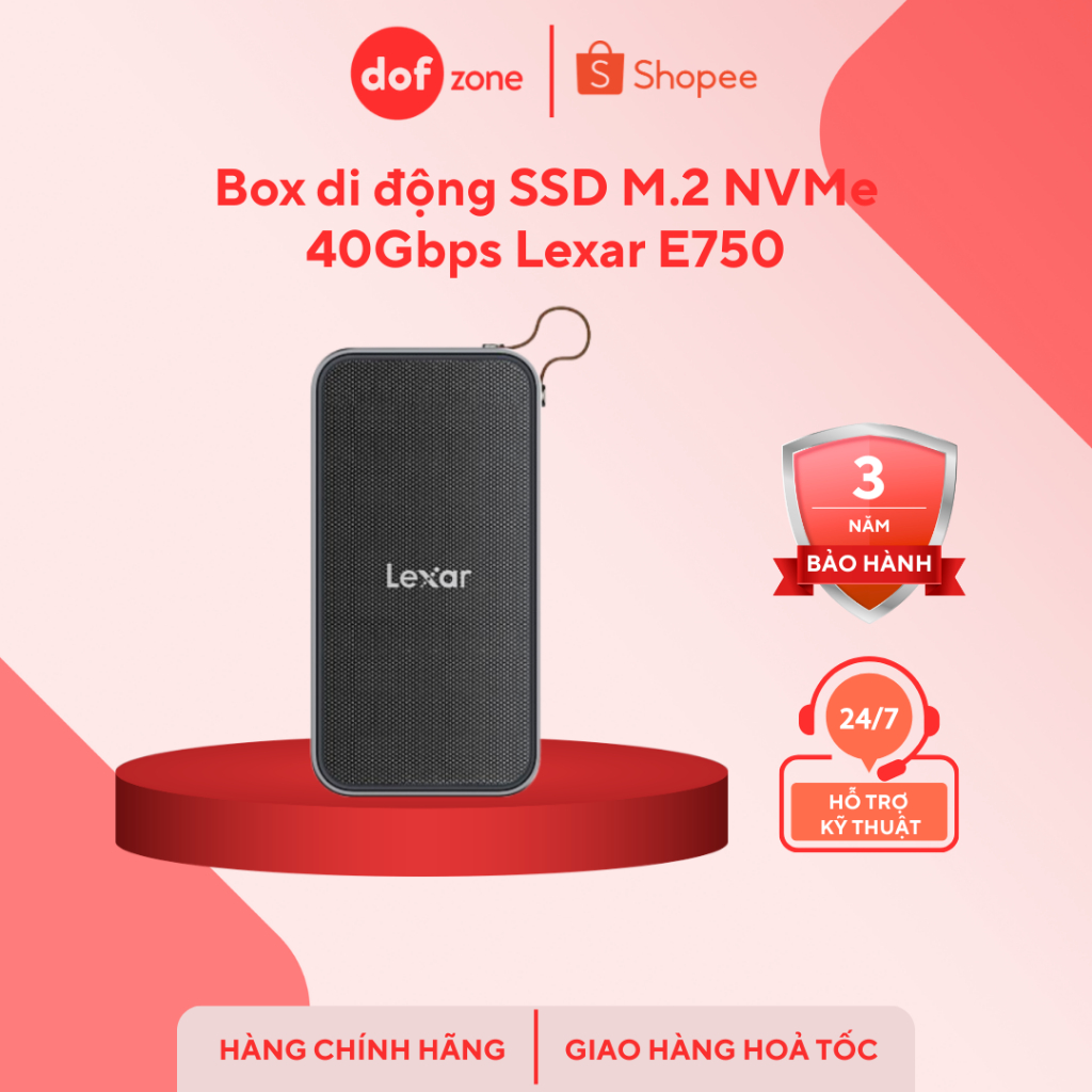 Box di động SSD M.2 NVMe 40Gbps Lexar E750 - Hàng Chính Hãng
