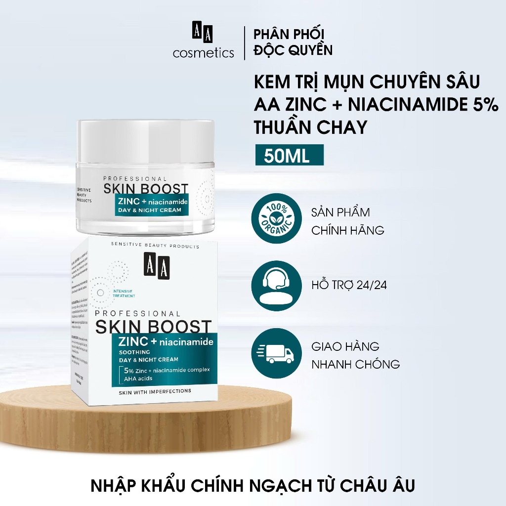 Kem mụn AA Zinc + Niacinamide 5% Thuần chay