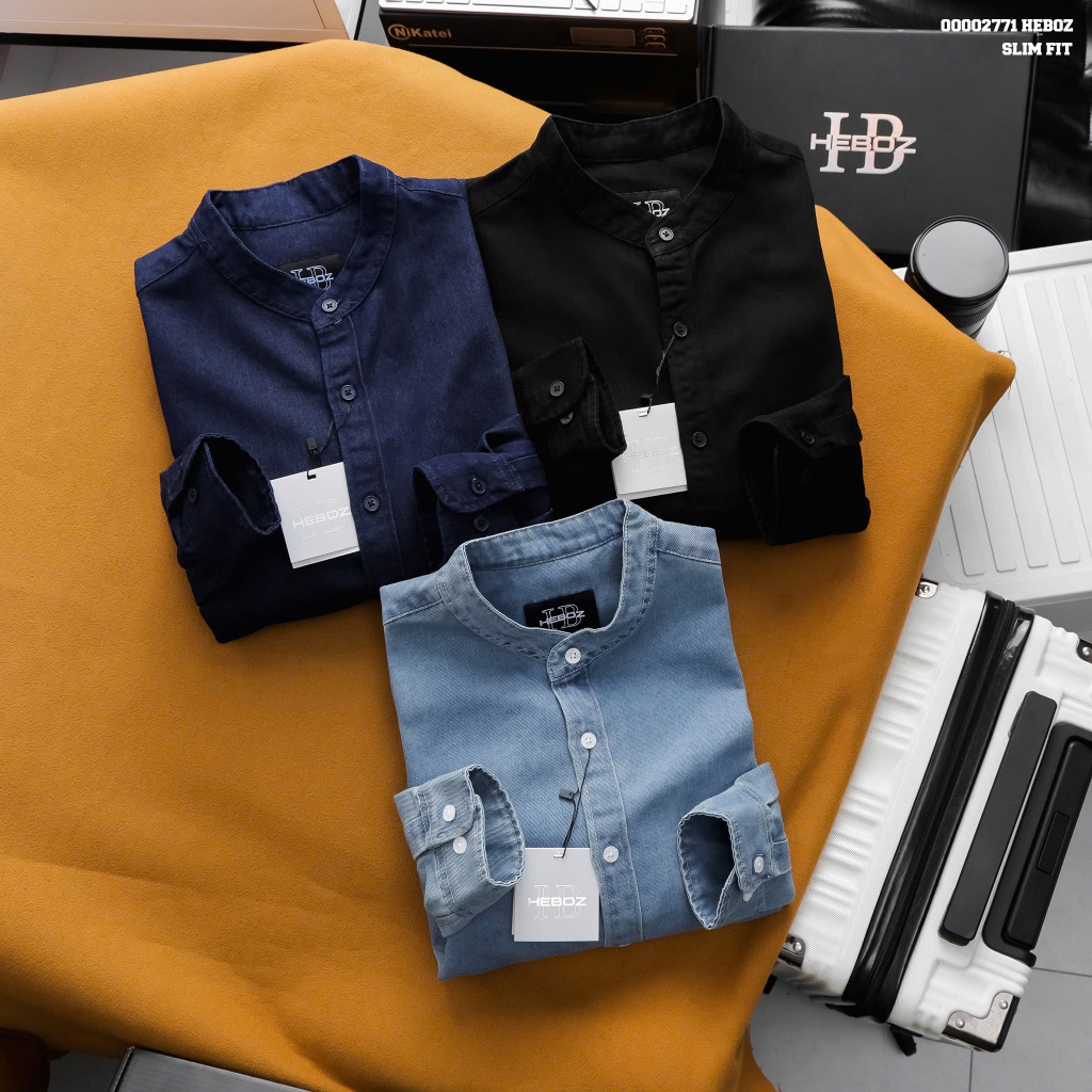 [KHÔNG NGÂM] Áo sơ mi nam HEBOZ denim cổ trụ 3M - 00002771