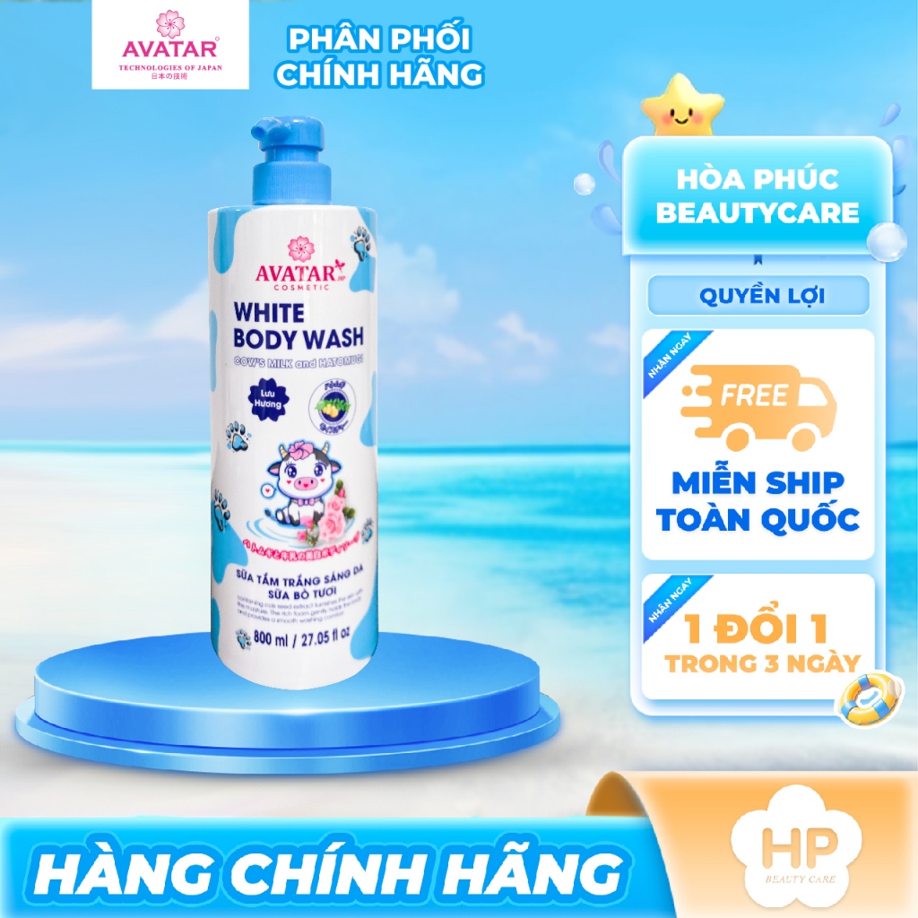 Sữa Tắm Dưỡng Trắng Sáng Da Sữa Bò Tươi Avatar White Body Wash 800 mL