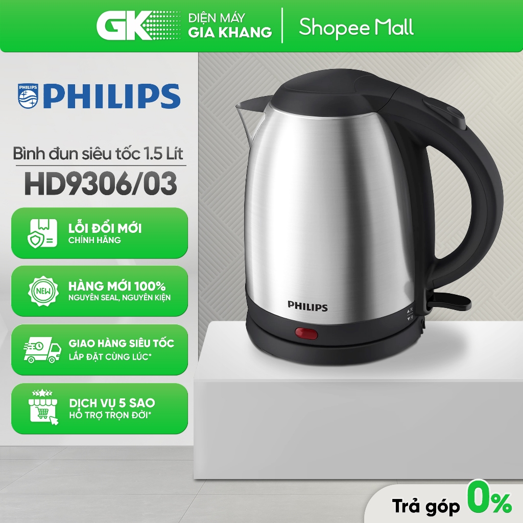 HD9306/03 - Bình Đun Siêu Tốc Philips HD9306/03 Dung tích 1.5 Lít - 1800W [Giao Toàn Quốc]