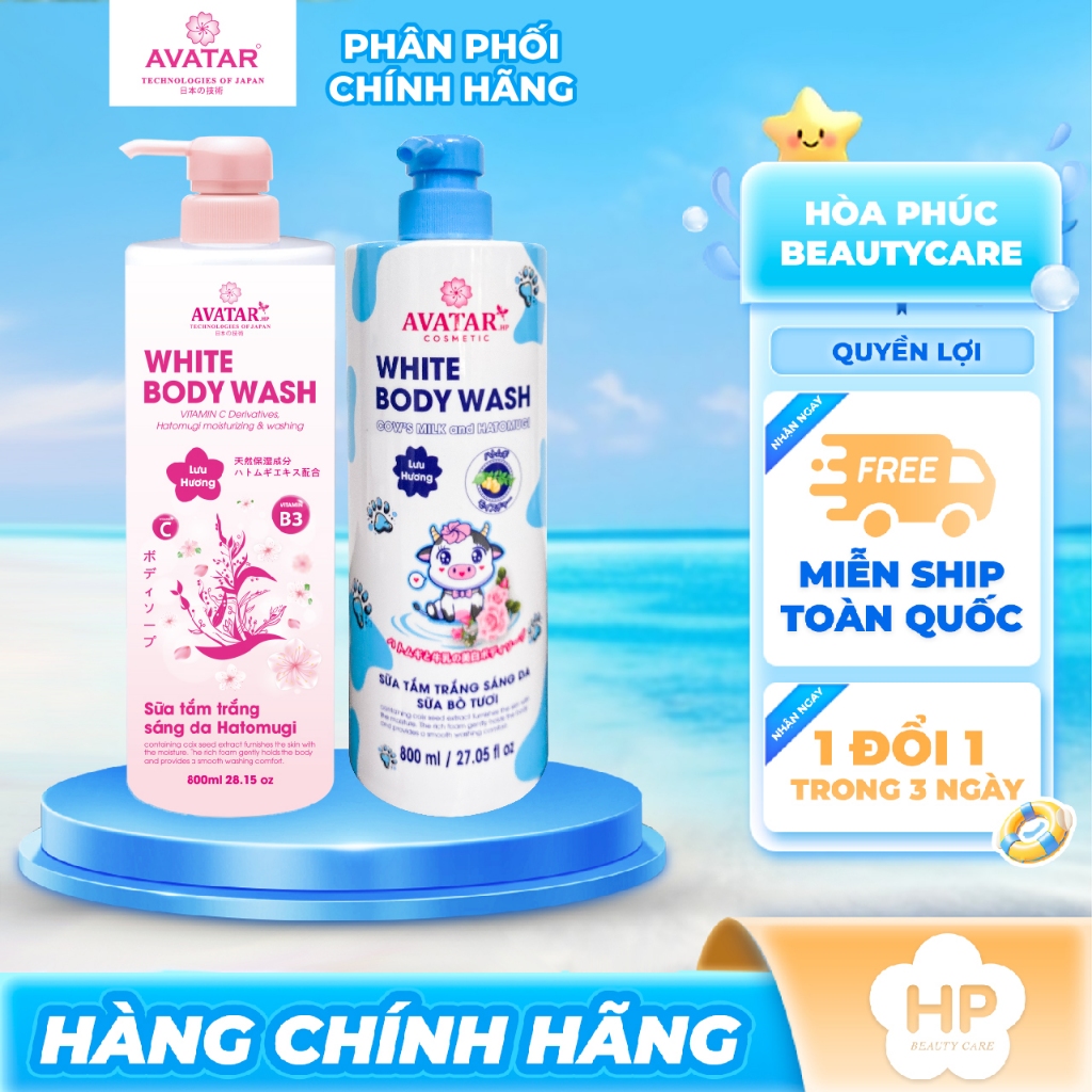 Sữa Tắm Dưỡng Trắng Sáng Da Avatar Body Wash 800 mL (2 Loại)