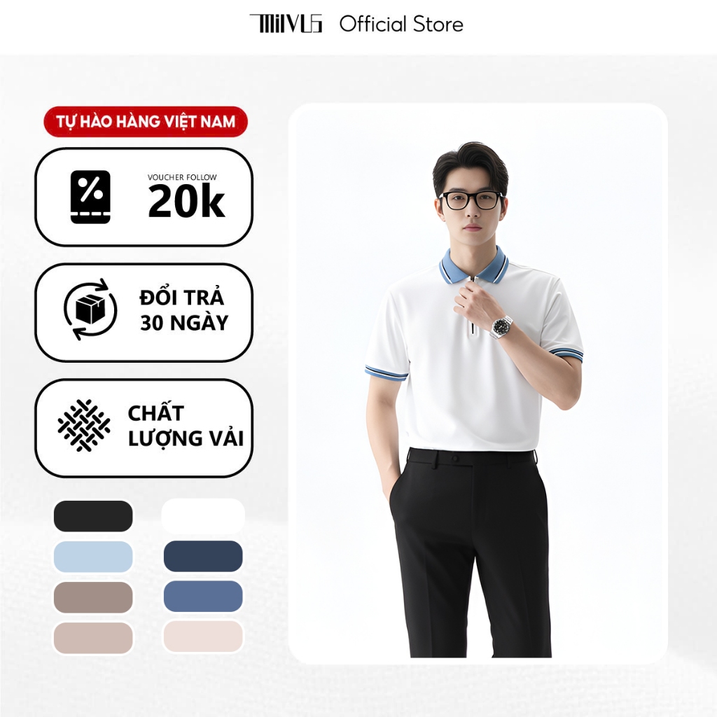 Áo polo nam dây kéo MILVUS 147 chính hãng áo có cổ vải poly pique thoáng khí dày dặn đứng form trẻ t