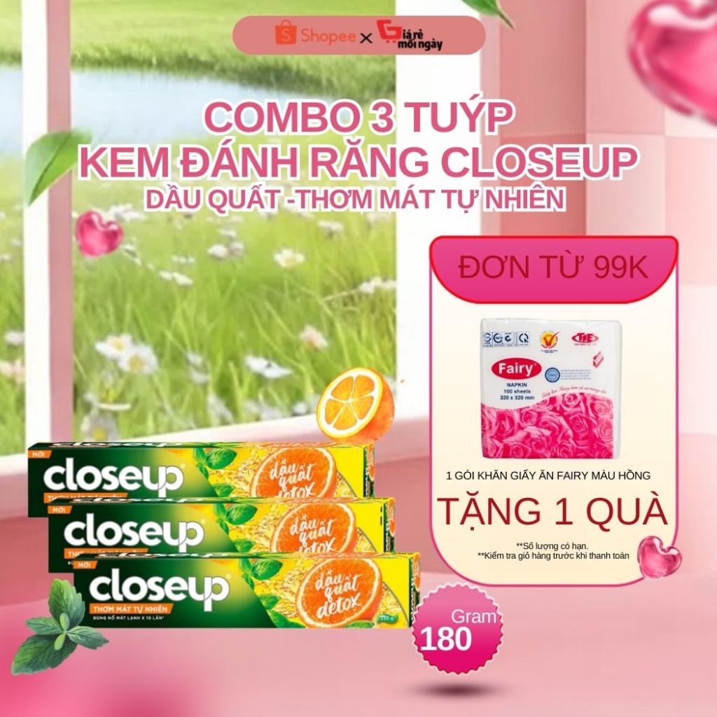 Combo 3 Kem Đánh Răng Closeup Dầu Quất Detox 180gr