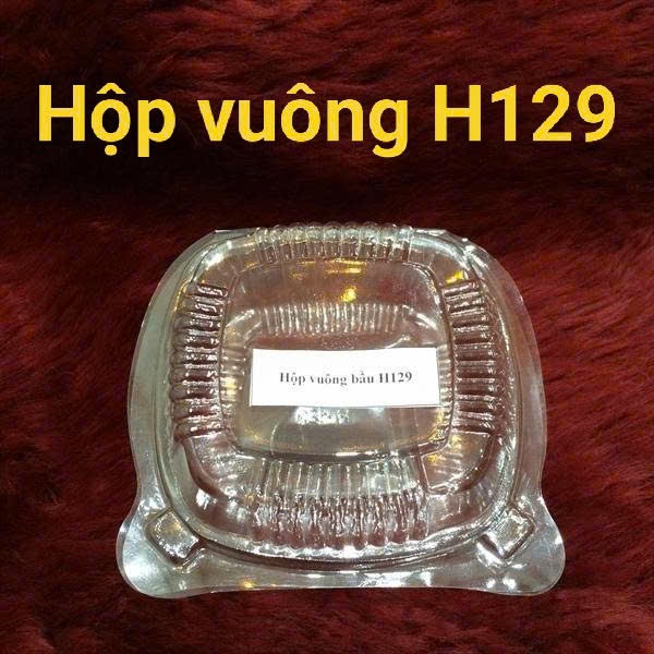 100c Hộp nhựa vuông nắp gập H129, hộp nhựa vuông bầu H129 trong suốt đựng bánh, kẹo, mứt...