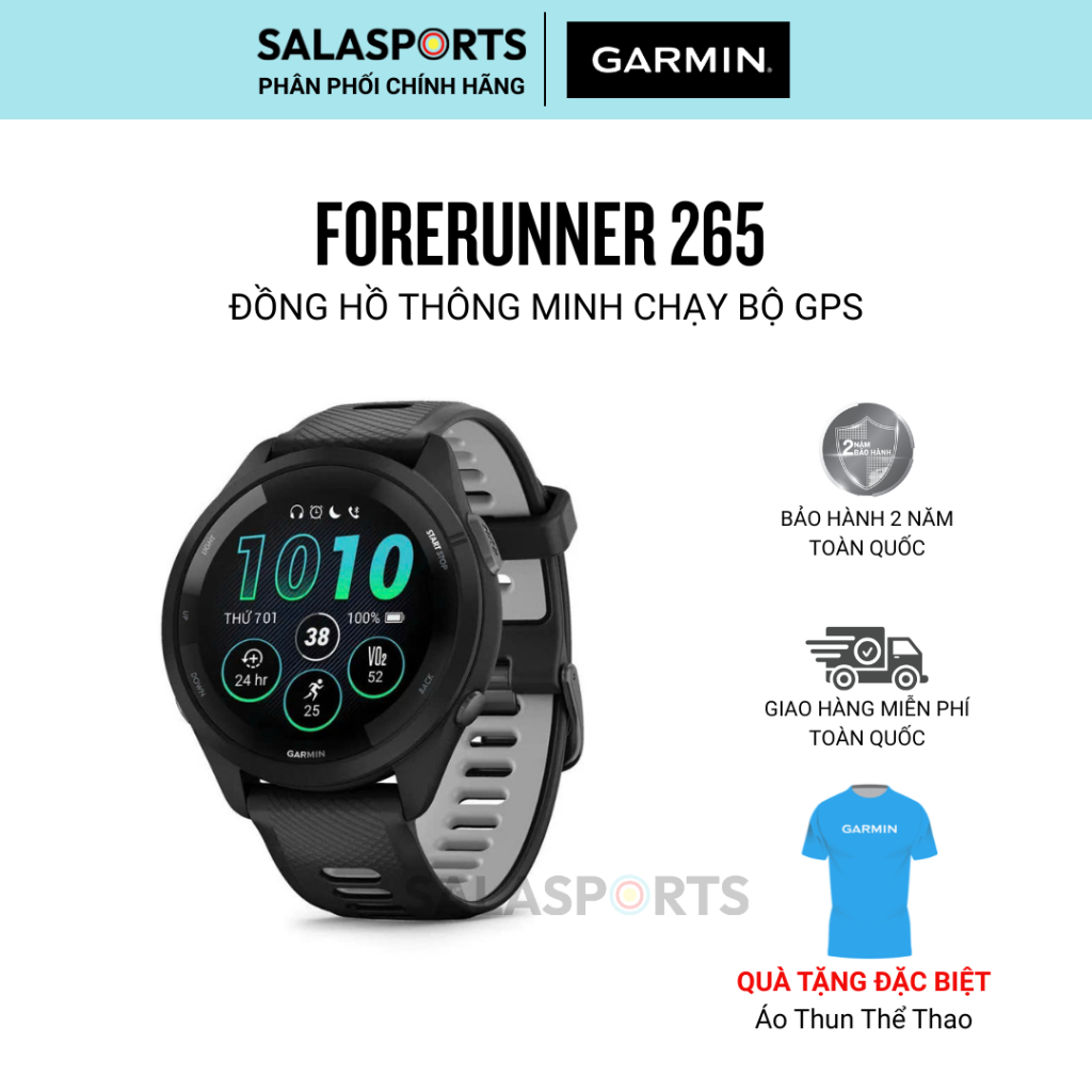 Đồng Hồ Thông Minh Garmin Forerunner 265/265S Music Wifi GPS (Black/White/Aqua) - Hàng Chính Hãng