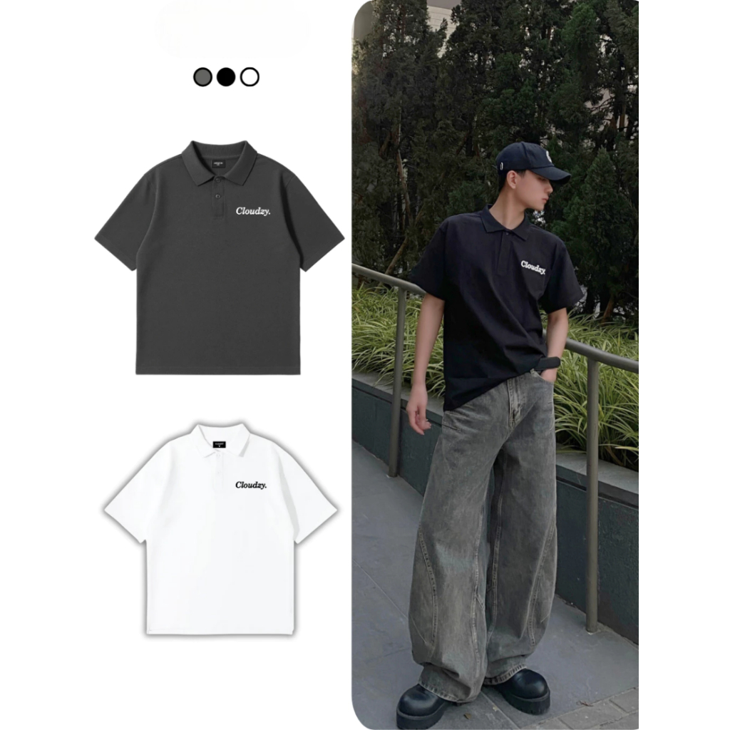 [Peinn] Áo polo CLOUDZY unisex form rộng áo có cổ pima logo áo phông nam nữ 100% cotton PL CORE