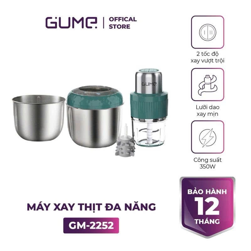 Máy Xay Thịt Đa Năng GUME GM2252 2 Cối Inox 304 & 1 Cối Thủy Tinh
