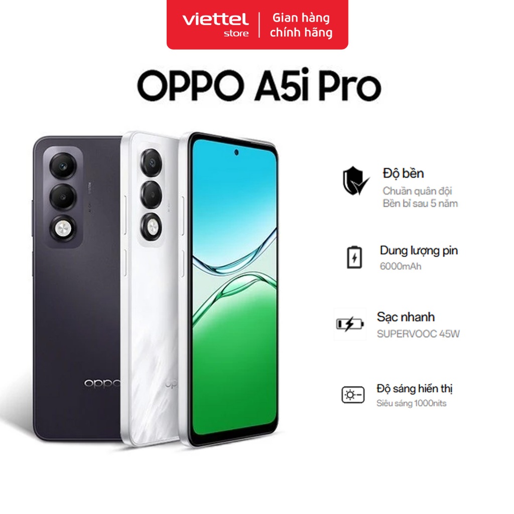 Điện thoại OPPO A5i Pro 8GB + 128GB | NFC | Màn hình 6.67" | Pin 6000 mAh | Công Nghệ SUPERVOOC 45W | BigBuy360 - bigbuy360.vn