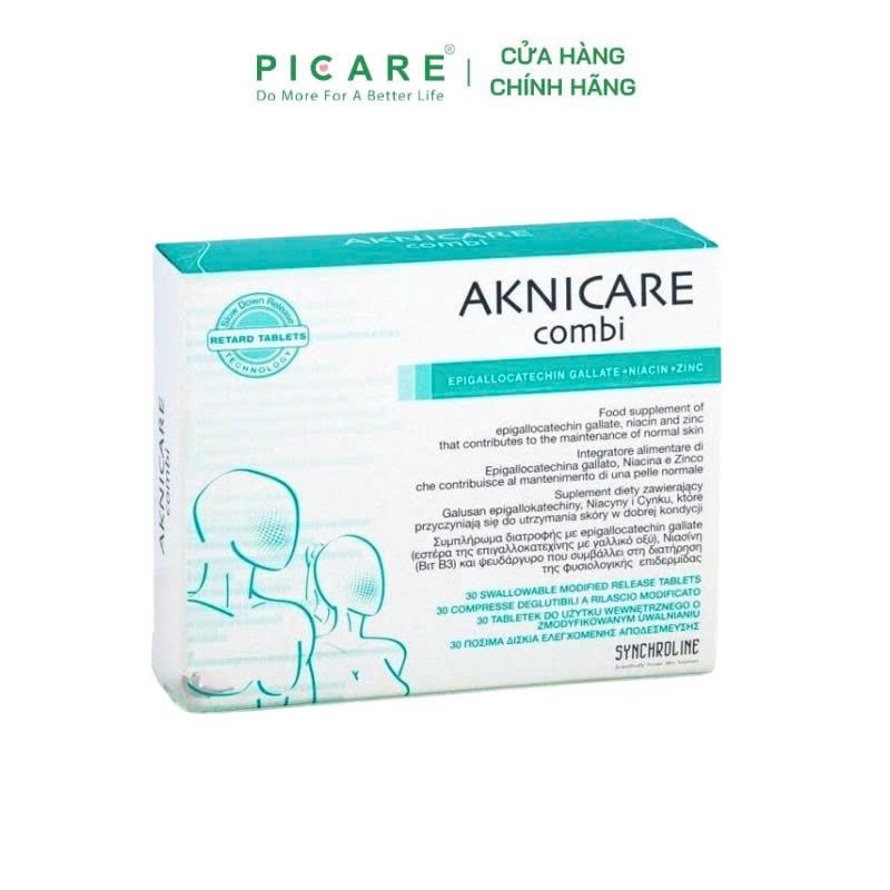 Viên uống hỗ trợ giảm mụn điều tiết bã nhờn Aknicare Combi hộp 30 viên