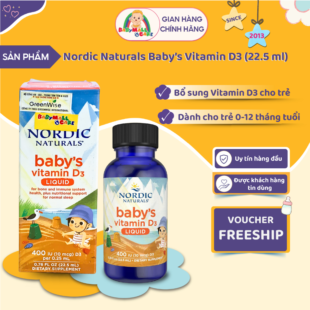 Dung Dịch Nhỏ Giọt Baby’s Vitamin D3 Nordic Naturals 22.5ml Bổ Sung Vitamin D3 Cho Trẻ|Babymall&Care