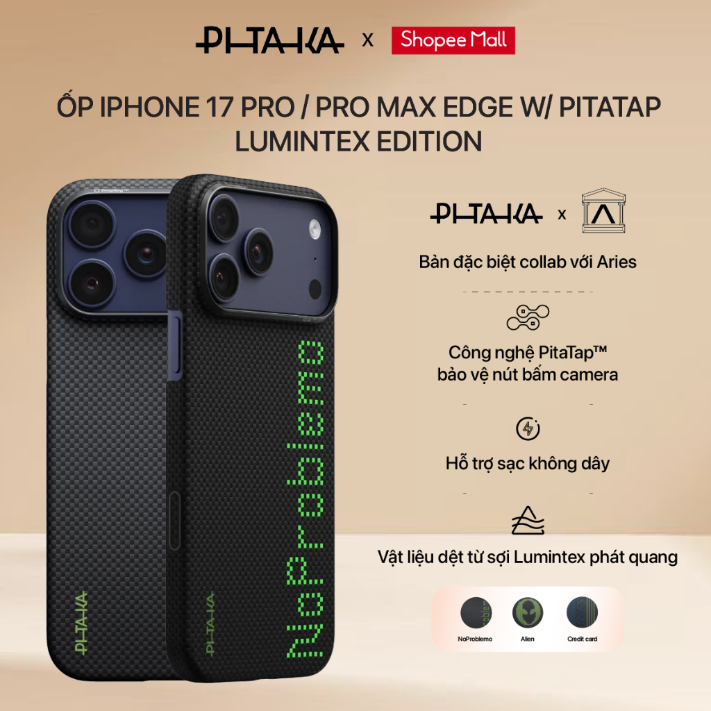[iPhone 17 Pro/Pro Max] Ốp PITAKA x Aries Lumintex™ Edition with PitaTap (Edge)