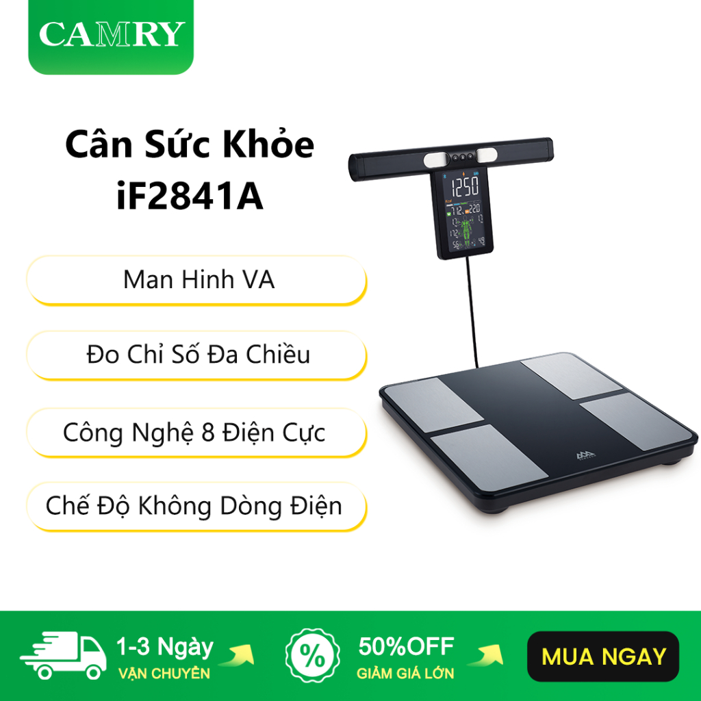 CAMRY Cân Sức Khỏe iF2841A Công Nghệ 8 Điện Cực Man Hinh VA Body Fat Scale Cân Điện Tử