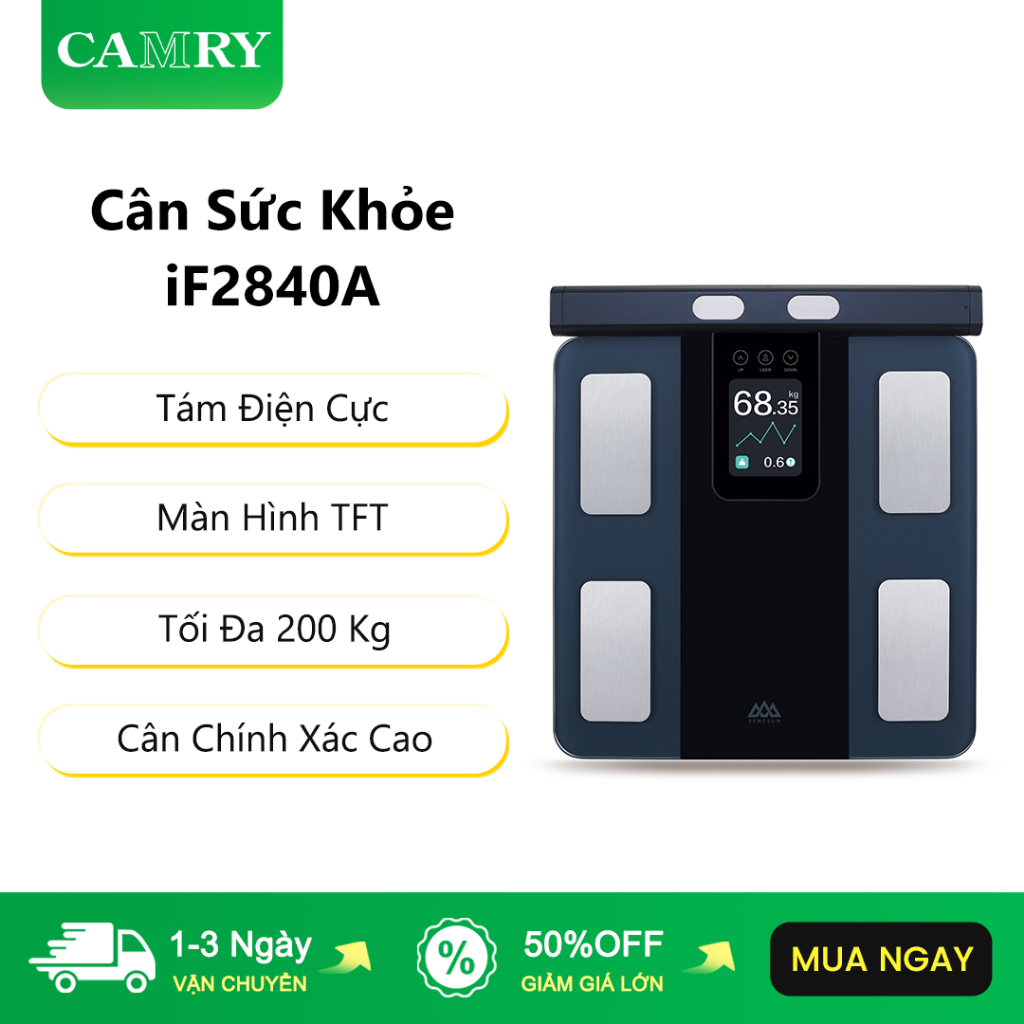 CAMRY Cân Điện Tử iF2840A Tám Điện Cực Màn Hình TFT Tối Đa 200 Kg Body Fat Scale Cân Sức Khỏe