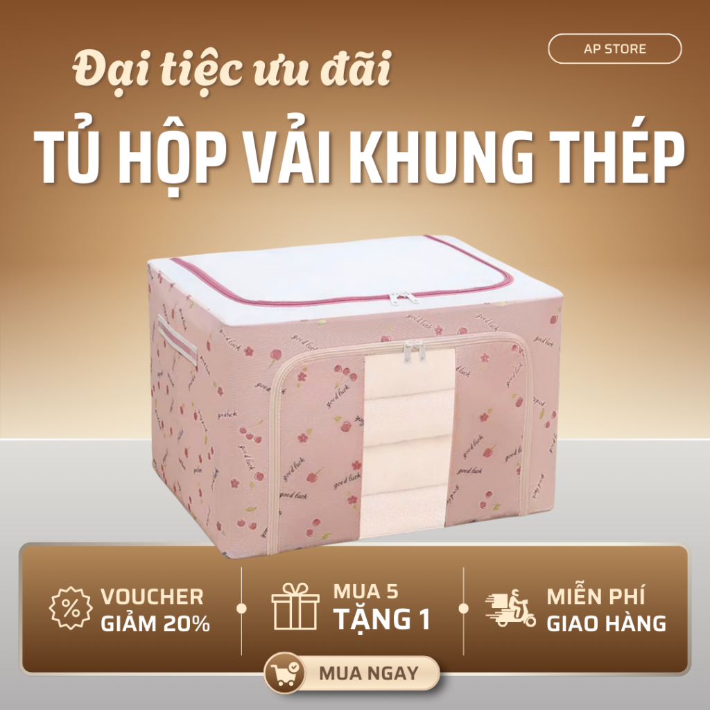 Hộp Vải Khung Thép Đựng Quần Áo Chăn Màn Dung Tích Lớn – Hộp Đựng Đồ Đa Năng, Nhiều Kích Thước, Chống Bụi