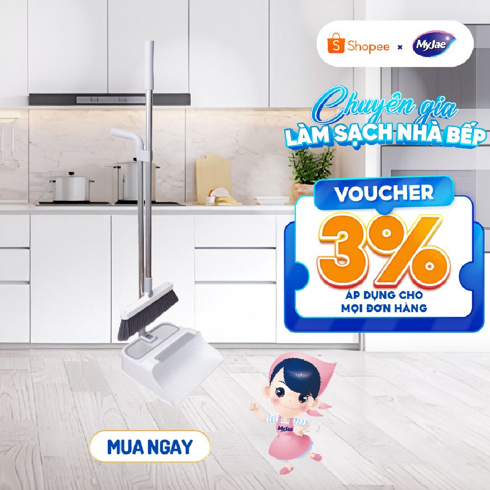 [Gấp Gọn Tiện Lợi] Bộ chổi quét nhà tiện lợi MyJae - Kèm đồ hốt rác