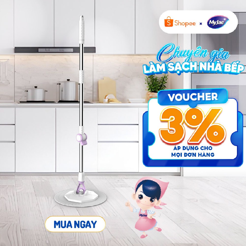[Dài 134cm] Cây Lau Nhà Đơn MyJae – Xoay 360°, Sợi Microfiber Cao Cấp