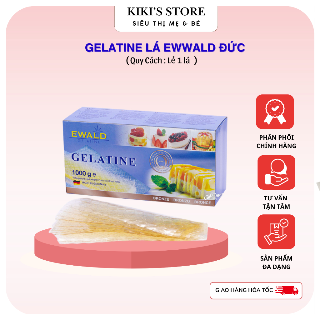 [ Lẻ 1 lá ] Lá gelatin Ewald nhập khẩu Đức, lá Gelatin làm bánh, thạch, kẹo chop bé