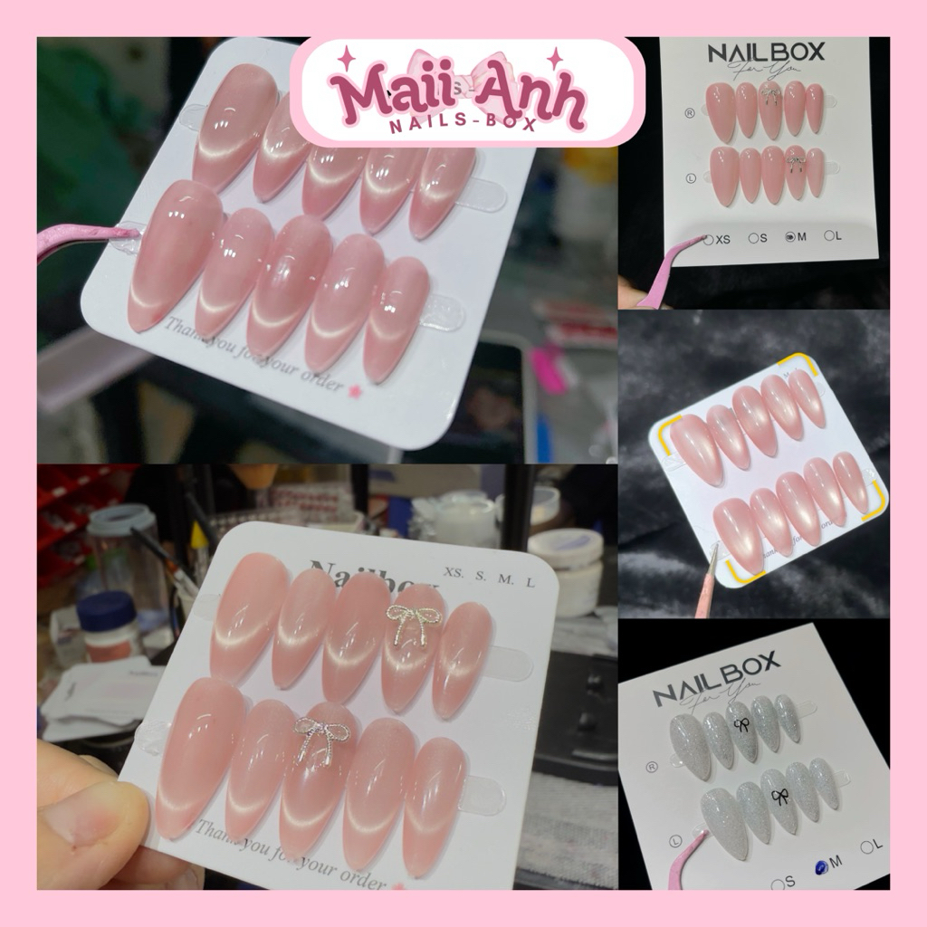 [RẺ VÔ ĐỊCH] nails box mắt mèo trơn , nơ tổng hợp ( best seler tại shop) nails xinh giá rẻ . nails .