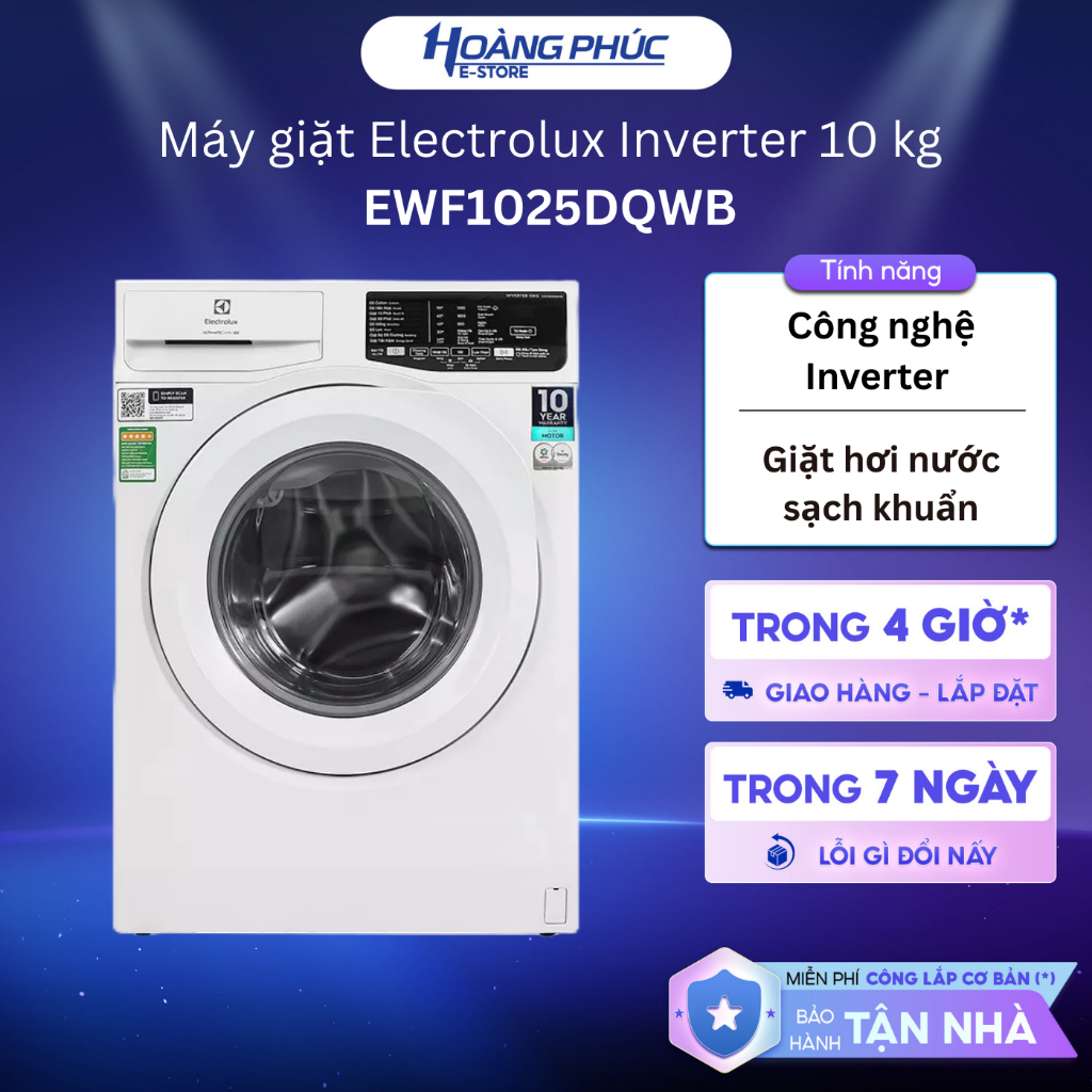 Máy Giặt Electrolux Inverter 10 Kg EWF1025DQWB {Ship HCM 0Đ}