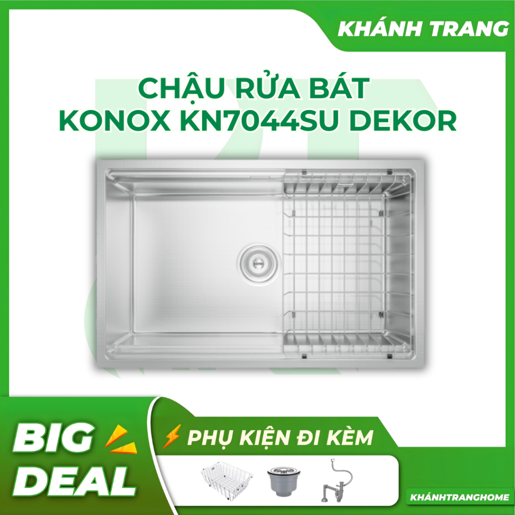 Chậu rửa bát KONOX KN7044SU DEKOR chính hãng, chậu chống xước 1 hố cao cấp - Khánh Trang Home