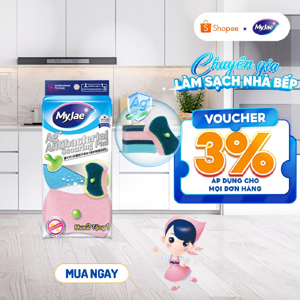 Miếng bọt biển kháng khuẩn-sợi tre rửa chén MyJae - Miếng rửa chén sợi tre tạo bọt, an toàn, bền bỉ,