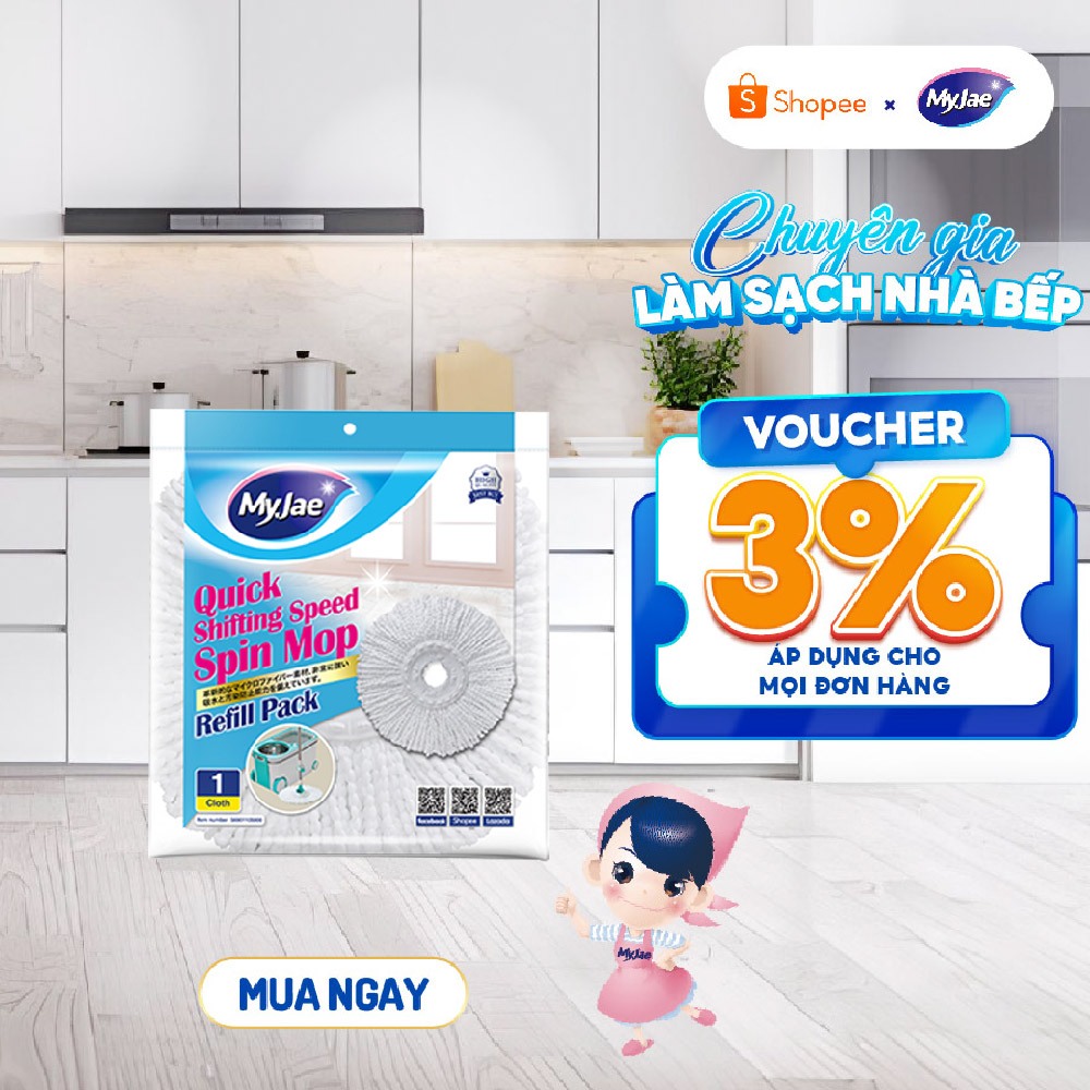 Đầu Lau Nhà MyJae Dạng Tròn – Bông Lau Thay Thế Cho Cây Lau Xoay 360° Sợi Microfiber